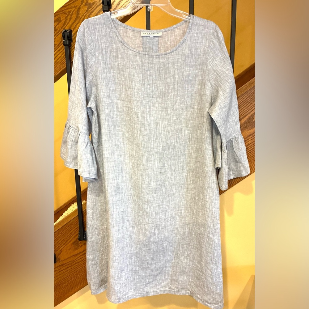 Bryn Walker Linen Dress Phryne Bell Sleeve Gray Made In USA SZ. Small